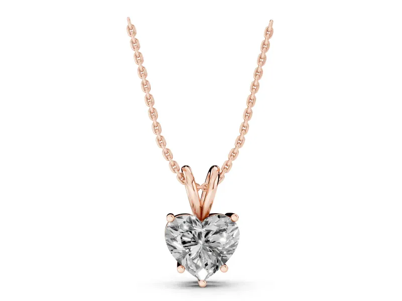 Heart-Shaped Lab-Grown Diamond Solitaire Pendant Necklace | V Bail | Rose Gold