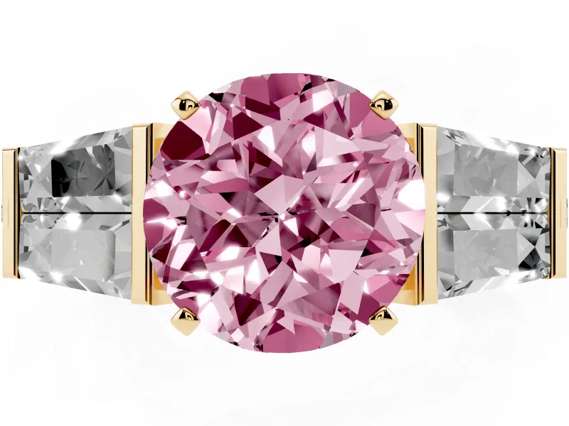 Round Channel Set Baguette Engagement Ring Setting for a Fancy Pink Lab-Grown Diamond | Yellow Gold