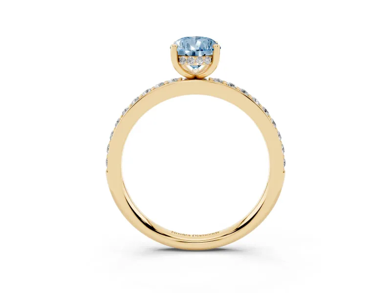 Fancy Blue Pear Cut Diamond Pavé Band Ring Set in Yellow gold with Prong-Set Center Stone