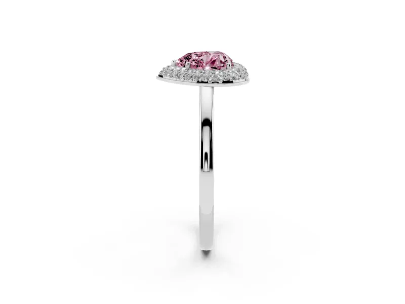 Fancy Pink Heart Cut Diamond Halo Engagement Ring Set in Platinum with Solitaire Band and Prong Setting