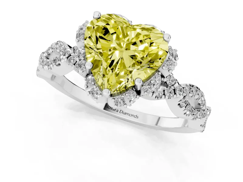Heart-Shaped Milgrain Halo Engagement Ring Setting for a Fancy Yellow Lab-Grown Diamond | Graduated Shoulders | Platinum