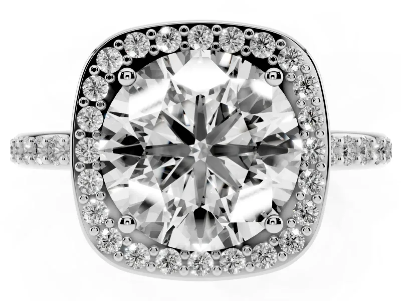 Round Pavé Halo Engagement Ring Setting | Sterling Silver