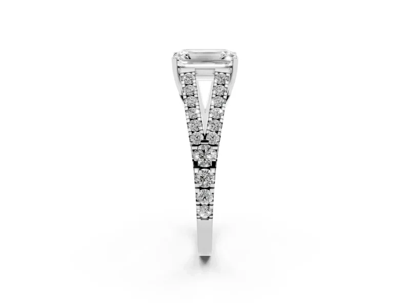 Emerald Cut Graduated Pave Split Shank Engagement Ring Setting | V Split Shoulders | Platinum