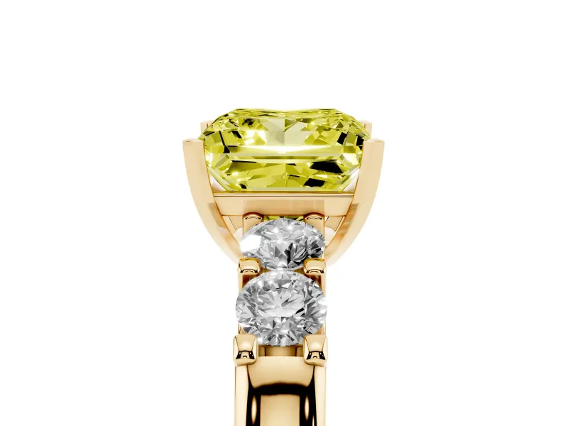 Fancy Yellow Princess Cut Diamond Five-Stone Prong Set Engagement Ring Set in Yellow gold with Channel Band