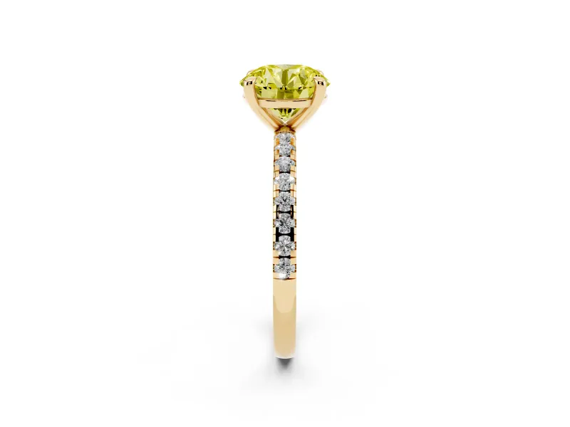 Round Petite Pavé Solitaire Engagement Ring Setting for a Fancy Yellow Lab-Grown Diamond | Slim Band | Yellow Gold