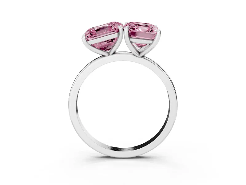 Fancy Pink Asscher Cut and Emerald Cut Toi Moi Ring Set in Platinum with Prong Setting