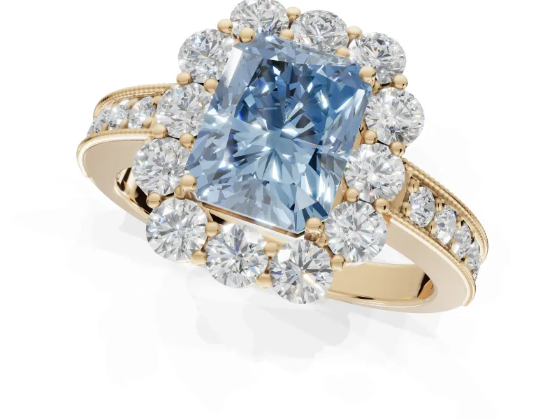 Radiant Cut Halo Engagement Ring Setting for a Fancy Blue Lab-Grown Diamond | Yellow Gold - Design NV-24711