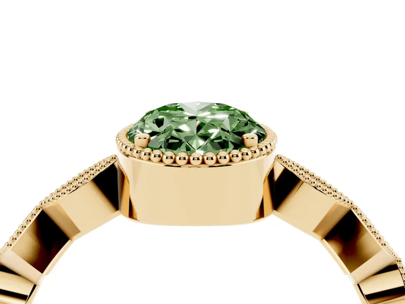 Fancy Green Oval Cut Diamond Milgrain Marquise Twist Band Ring Set in Yellow gold with Prong Setting