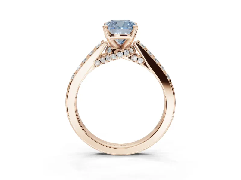 Cushion Cut Pavé Solitaire Engagement Ring Setting for a Fancy Blue Lab-Grown Diamond | Crossover Gallery | Rose Gold