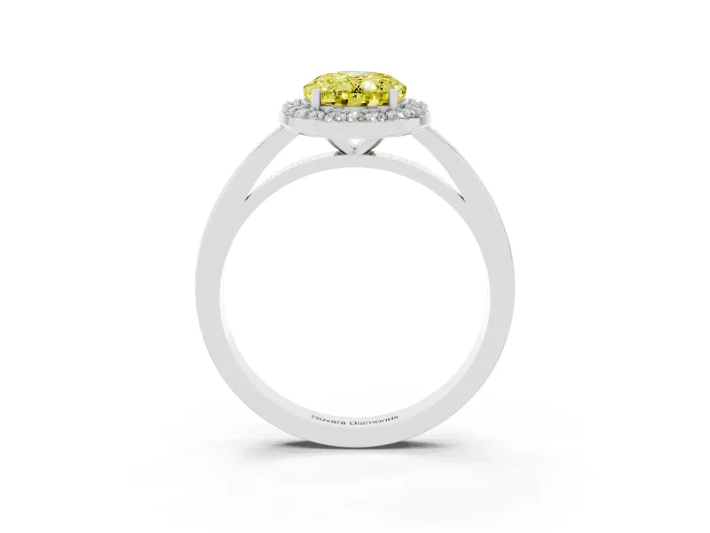 Oval Thin Halo Engagement Ring Setting for a Fancy Yellow Lab-Grown Diamond | Plain Band | Platinum
