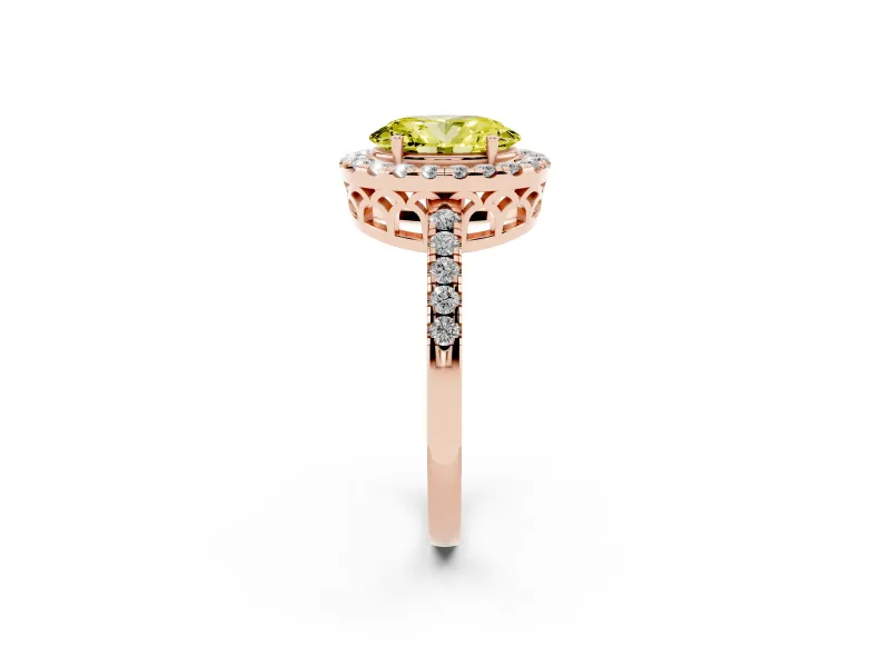 Oval Halo Engagement Ring Setting for a Fancy Yellow Lab-Grown Diamond | Pavé Band | Rose Gold