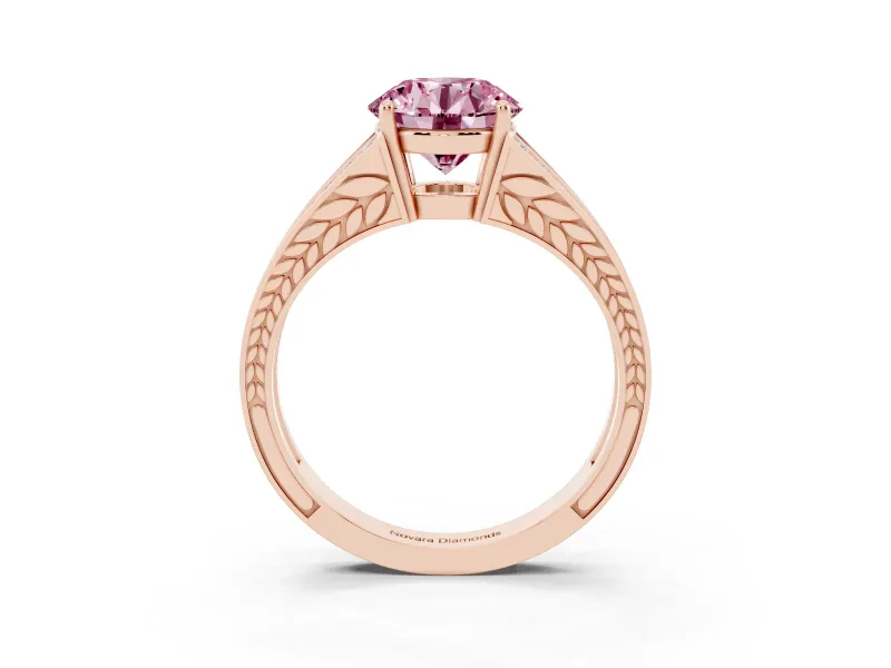 Round Split Shank Pavé Engagement Ring Setting for a Fancy Pink Lab-Grown Diamond | Rose Gold