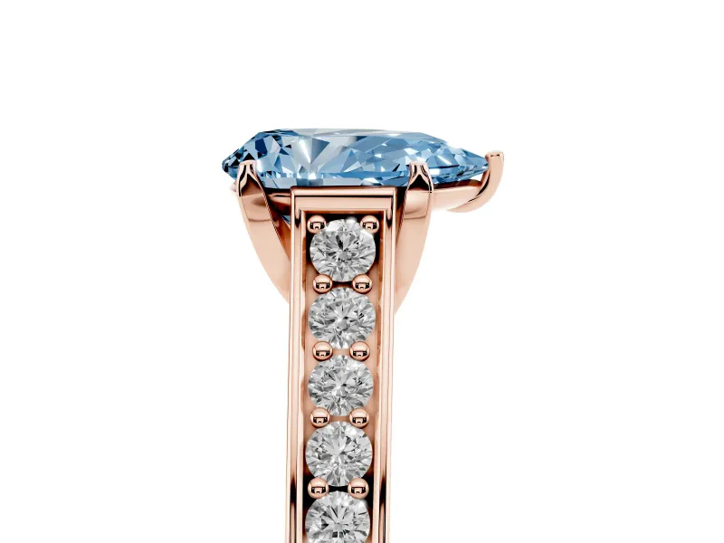 Pear-Shaped Graduated Pavé Engagement Ring Setting for a Fancy Blue Lab-Grown Diamond | Rose Gold