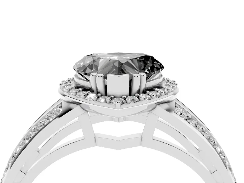 Heart-Shaped Halo Engagement Ring Setting for a Black Center | Two-Row Pavé Split Shank | White Gold