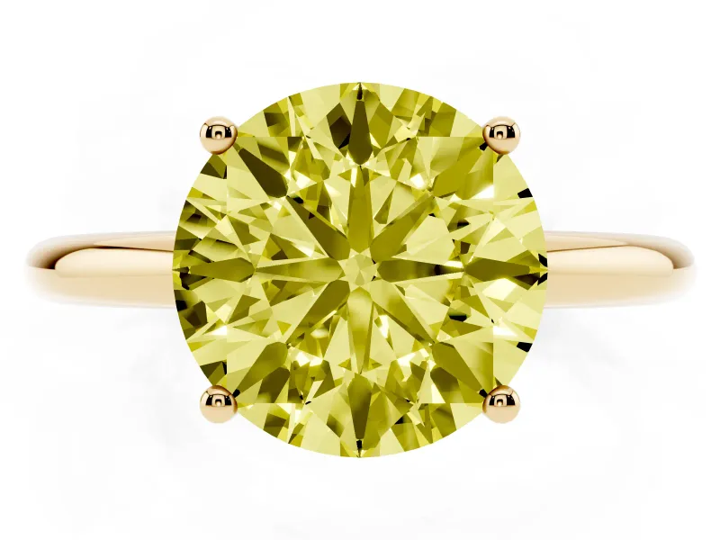 Round Micro-Prong Hidden Halo Engagement Ring Setting for a Fancy Yellow Lab-Grown Diamond | Plain Band | Yellow Gold