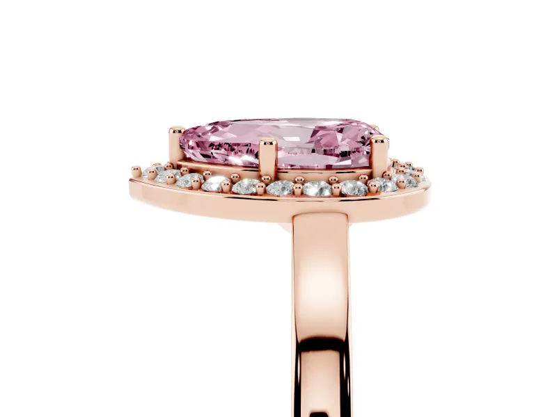 Fancy Pink Pear Cut Diamond Halo Ring Set in Rose gold with Solitaire Band and Prong Setting