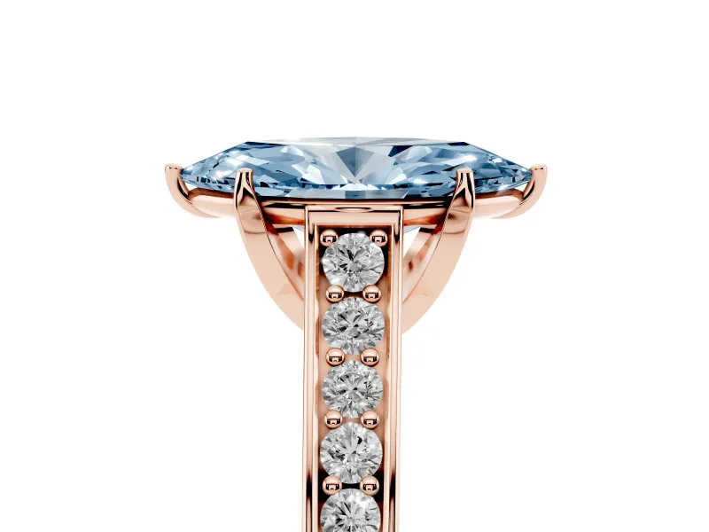 Marquise Graduated Pavé Engagement Ring Setting for a Fancy Blue Lab-Grown Diamond | Rose Gold
