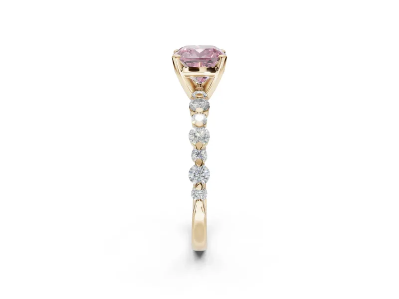 Cushion Cut Pavé Engagement Ring Setting for a Fancy Pink Lab-Grown Diamond | Alternating Accents | Yellow Gold