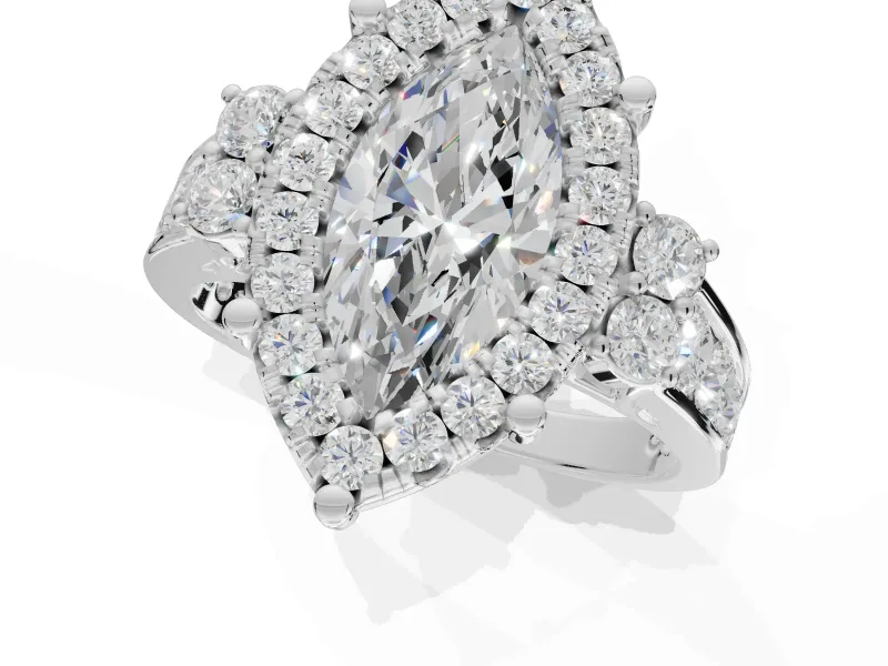 Marquise Halo Side Cluster Engagement Ring Setting | Graduated Channel Band | White Gold