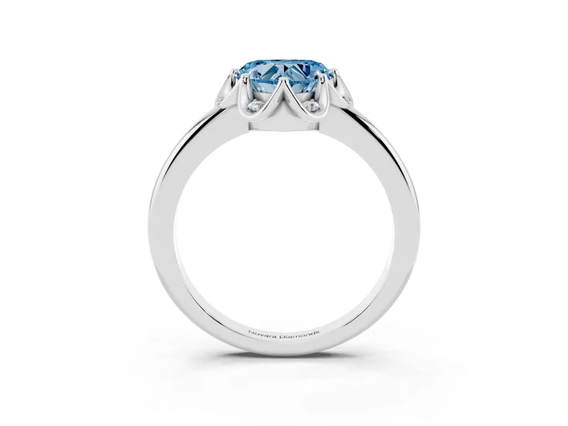 Heart-Shaped Petal Halo Engagement Ring Setting for a Fancy Blue Lab-Grown Diamond | Sterling Silver