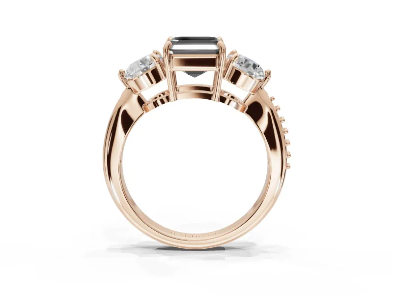 Fancy Black Asscher Cut Lab-Grown Diamond Three-Stone Ring Set in Rose Gold with Channel-Set Band and Prong Setting