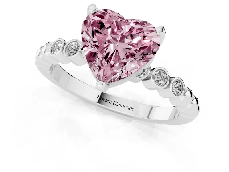 Heart-Shaped Beaded Engagement Ring Setting for a Fancy Pink Lab-Grown Diamond | White Gold