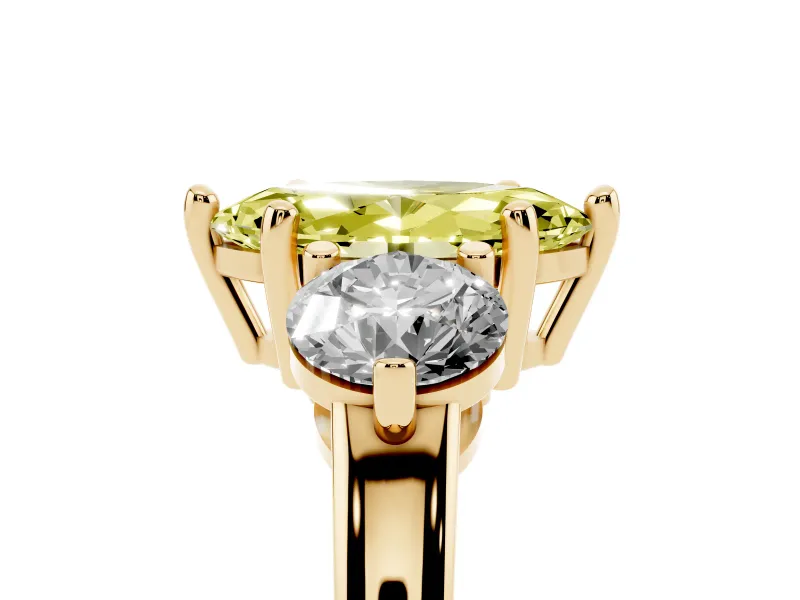 Marquise Three Stone Engagement Ring Setting for a Fancy Yellow Lab-Grown Diamond | Open Prong Baskets | Yellow Gold