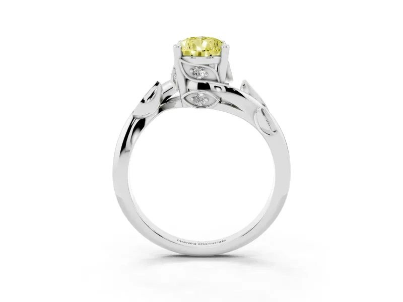 Fancy Yellow Pear Cut Diamond Solitaire Twist Engagement Ring Set in Silver with Pavé Leaf Accents