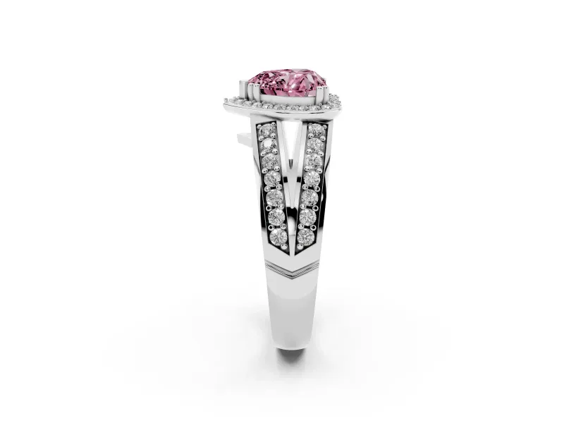 Fancy Pink Heart Cut Diamond Halo Ring Set in Silver with Double Pavé Split Shank