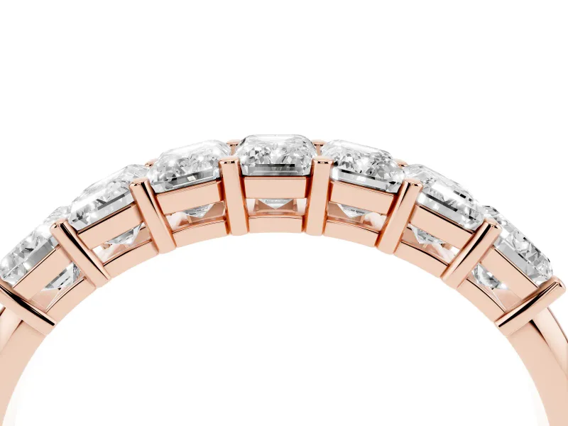 Emerald Cut Diamond Half Eternity Band Set in Rose gold with Prong Setting