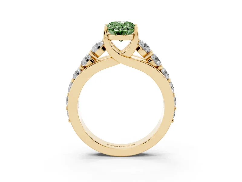 Oval Graduated Engagement Ring Setting for a Fancy Green Lab-Grown Diamond | Yellow Gold
