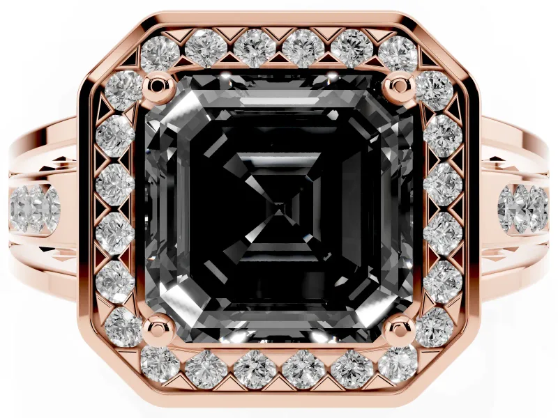 Asscher Cut Halo Engagement Ring Setting for a Black Center | Channel-Set Split Shank | Rose Gold