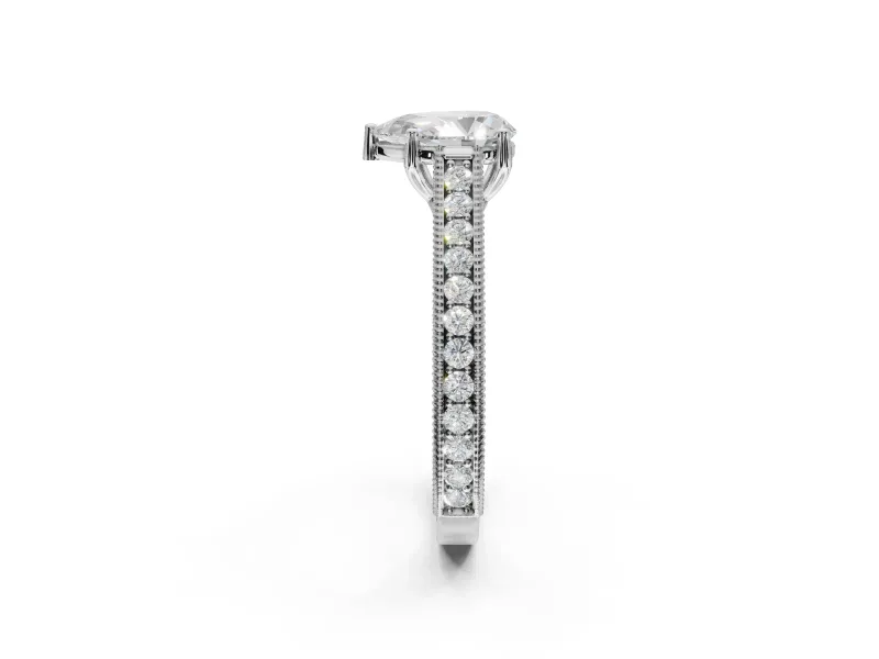Pear-Shaped Vintage Engraved Pavé Engagement Ring Setting | Milgrain Edges | Platinum
