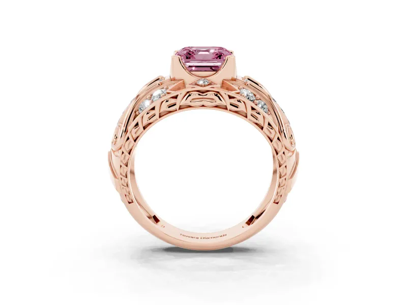 Asscher Cut Art Deco Engagement Ring Setting for a Fancy Pink Lab-Grown Diamond | Rose Gold