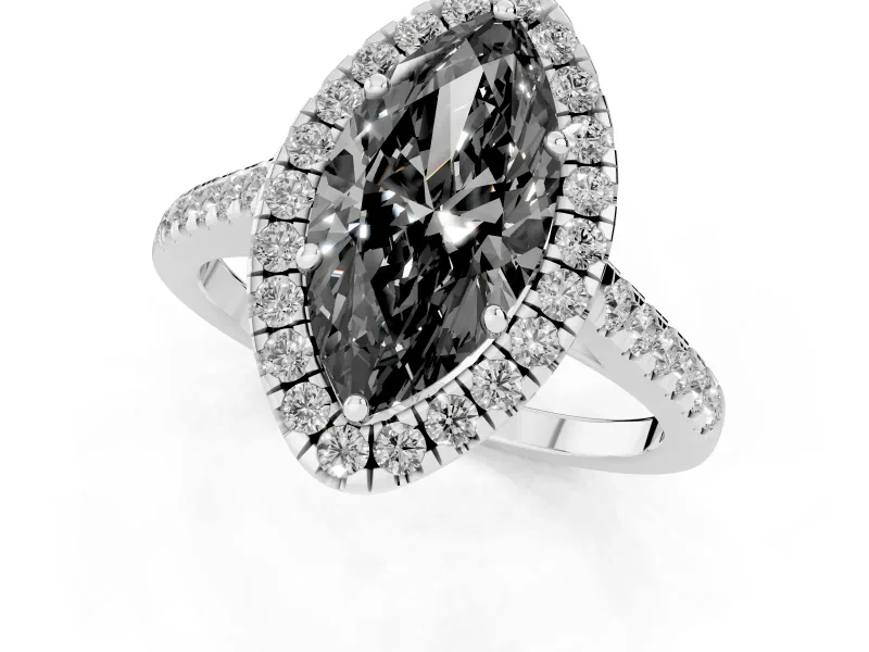 Marquise Halo Engagement Ring Setting for a Black Center | Pavé Shoulders | Platinum