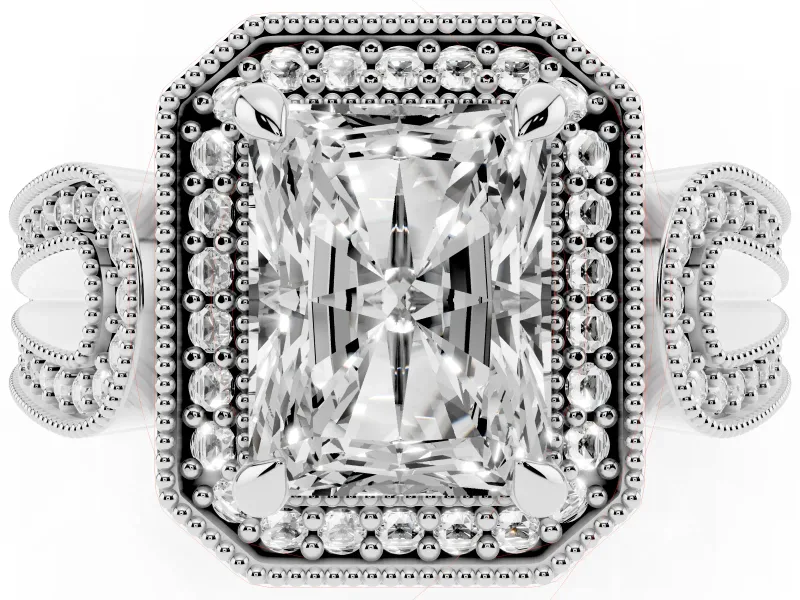 Radiant Cut Milgrain Halo Engagement Ring Setting | Open Loop Shoulders | Sterling Silver