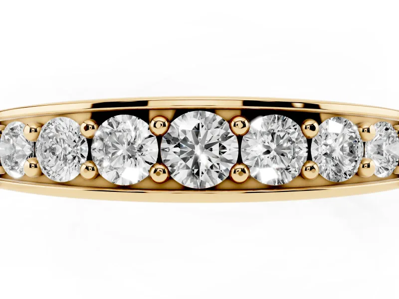 Round Diamond Comfort Fit Band Set in Yellow gold with Channel-Set Row