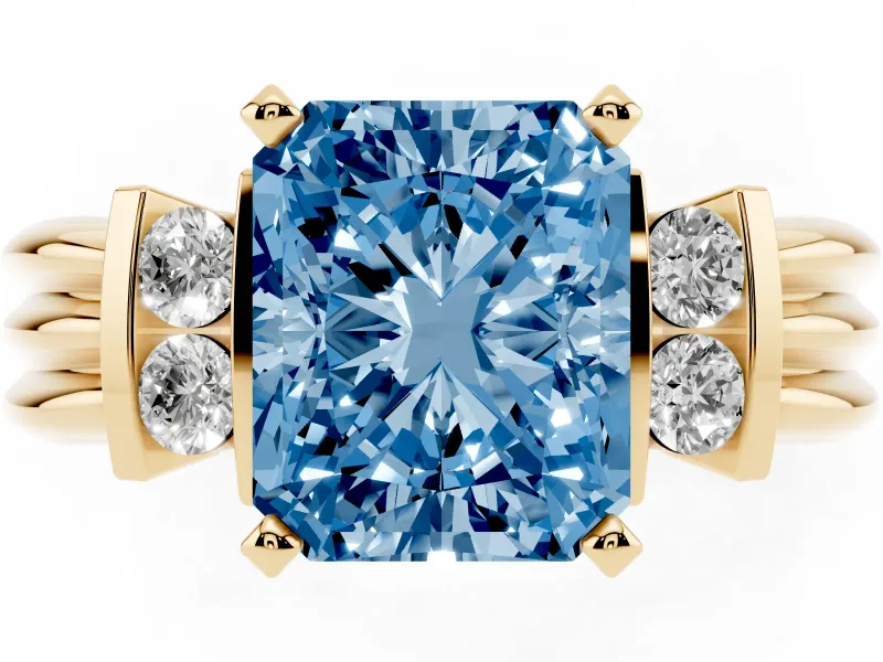 Radiant Cut Bar-Set Engagement Ring Setting for a Fancy Blue Lab-Grown Diamond | Yellow Gold