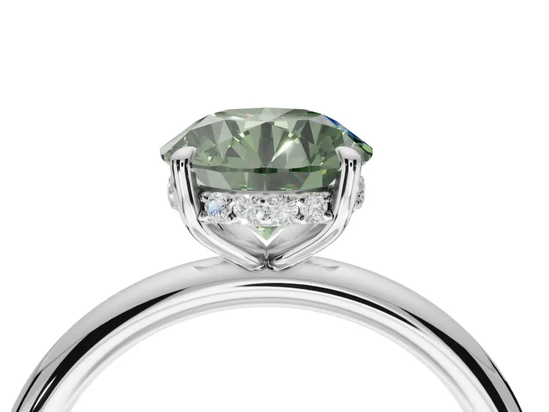 Round Hidden Halo Ring Setting for a Fancy Green Lab-Grown Diamond | White Gold