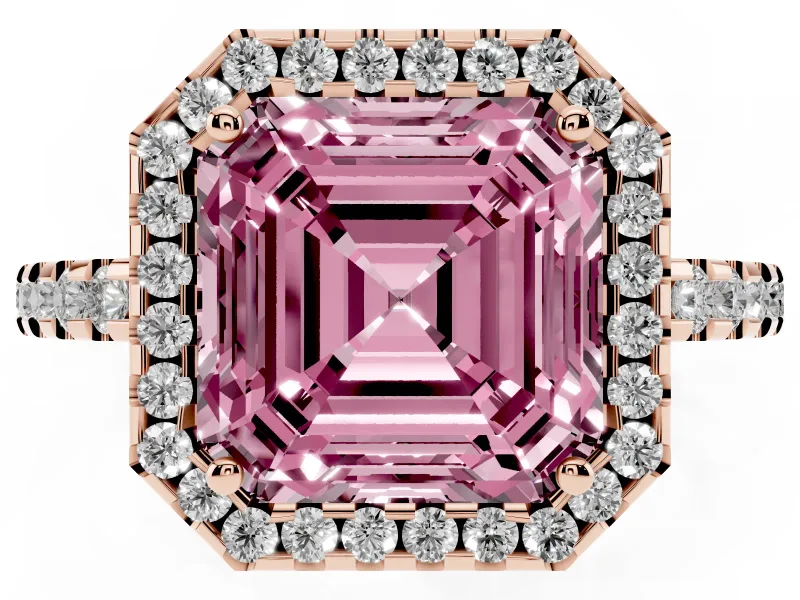 Asscher Cut Pave Halo Engagement Ring Setting for a Fancy Pink Lab-Grown Diamond | Rose Gold