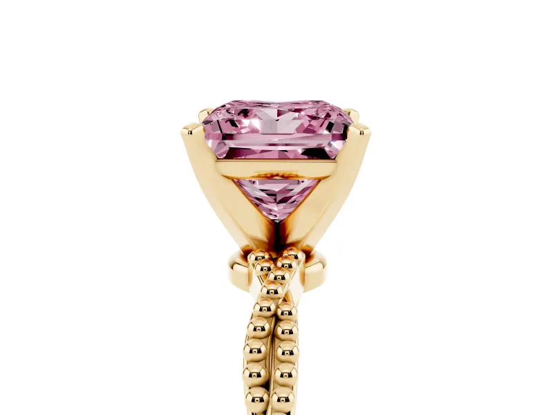 Princess Cut Twisted Engagement Ring Setting for a Fancy Pink Lab-Grown Diamond | Beaded Twist | Yellow Gold