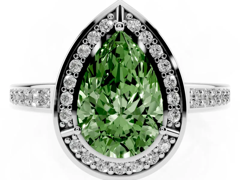 Pear-Shaped Sectioned Halo Engagement Ring Setting for a Fancy Green Lab-Grown Diamond | Platinum