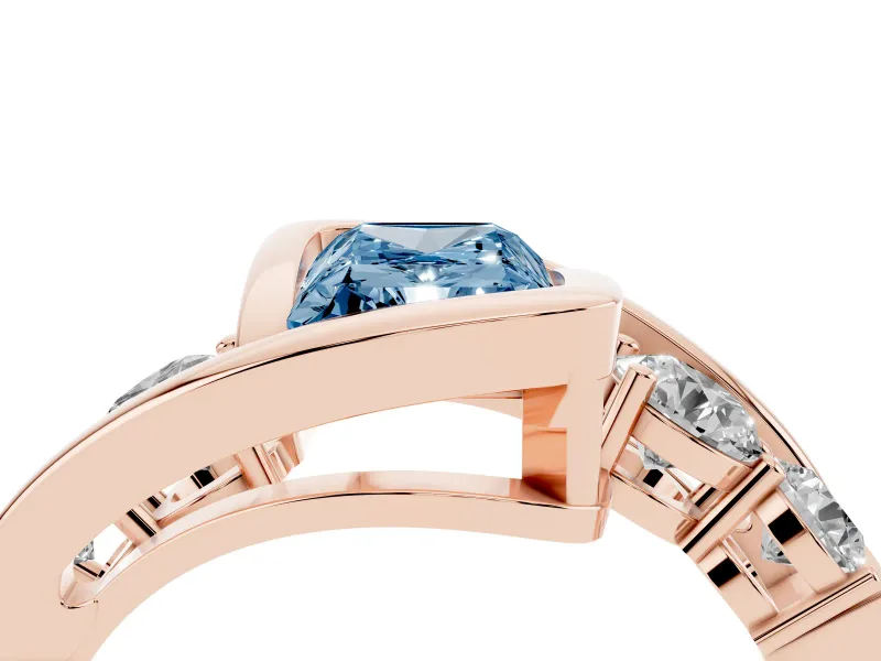 Radiant Cut Bezel Bypass Engagement Ring Setting for a Fancy Blue Lab-Grown Diamond | Rose Gold