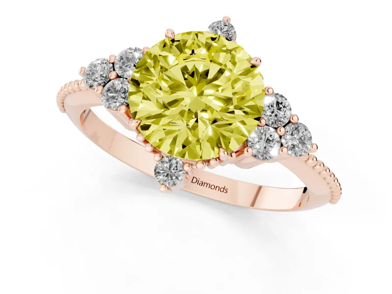 Round Cluster Engagement Ring Setting for a Fancy Yellow Lab-Grown Diamond | Rose Gold