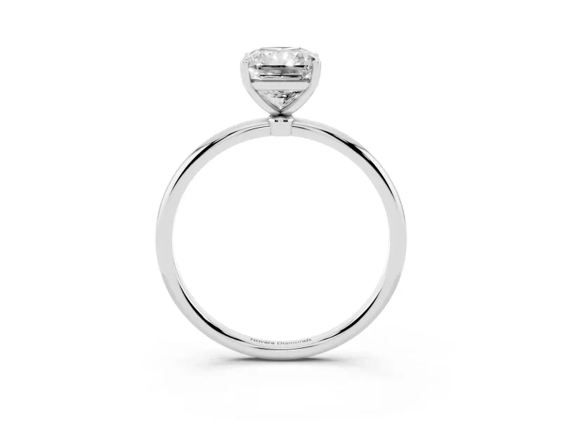 Radiant Cut Diamond Solitaire Engagement Ring Set in Platinum with Thin Band and Prong Setting