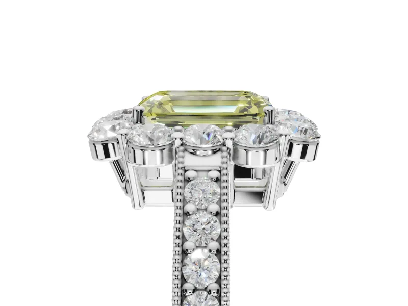 Emerald Cut Vintage Halo Engagement Ring Setting for a Fancy Yellow Lab-Grown Diamond | Platinum
