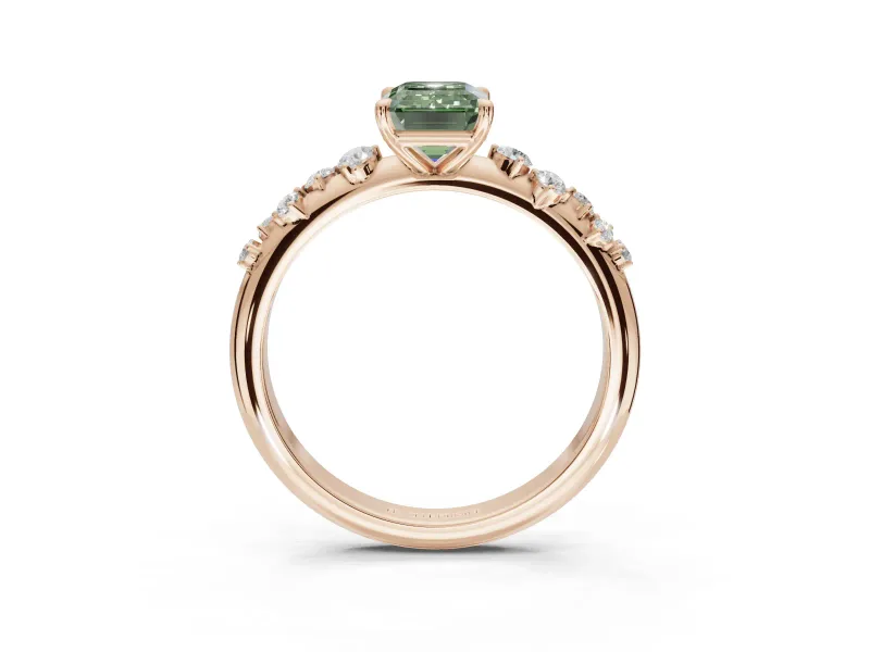 Emerald Cut Graduated Solitaire Engagement Ring Setting for a Fancy Green Lab-Grown Diamond | Rose Gold