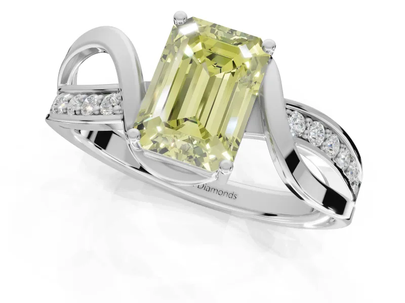 Emerald Cut Bypass Solitaire Engagement Ring Setting for a Fancy Yellow Lab-Grown Diamond | Sterling Silver
