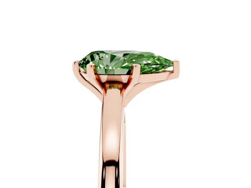 Fancy Green Pear Cut Diamond Solitaire Engagement Ring Set in Rose gold with Prong Setting on a Classic Band
