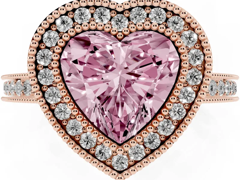 Heart-Shaped Milgrain Halo Engagement Ring Setting for a Fancy Pink Lab-Grown Diamond | Rose Gold
